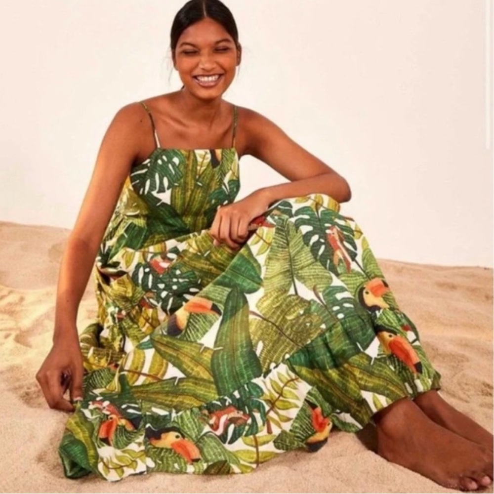 FARM RIO PARADISE FOREST MAXI TIERED DRESS